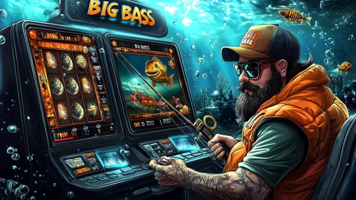 kkff-এ সানগ্লাস পরা এক দাড়িওয়ালা জেলে Big Bass Splash শিরোনামের মাছ ধরার থিম-ভিত্তিক অ্যারকেড গেমটি খেলছেন। মেশিনের স্ক্রিনে পানির নিচের দৃশ্যে মাছ ধরার থিমটি স্পষ্টভাবে দেখা যায়।